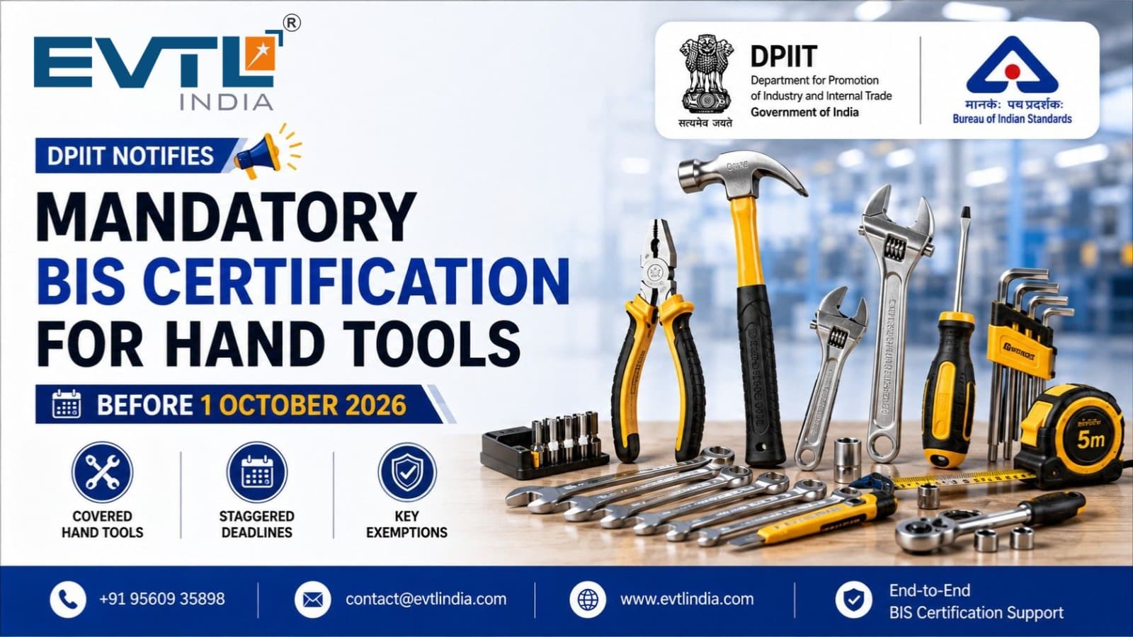 DPIIT Notifies Mandatory BIS Certification for Hand Tools Before 1 October 2026